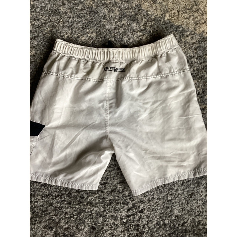 U.S.Polo MENS‎ Swims Truncks XL White/ Black Elastic Waist Drawstring Pockets